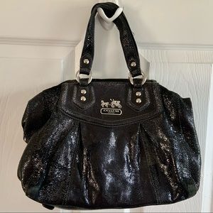 Coach Black Leather Sparkle Handbag Zip Purse Bag